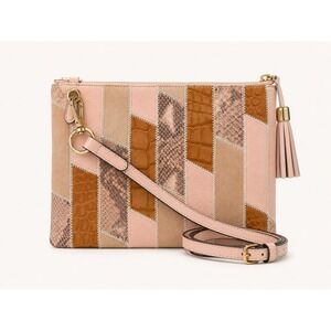 GILI Womens Crossbody Bag Small Pink Leather Suede Patchwork Tassel New